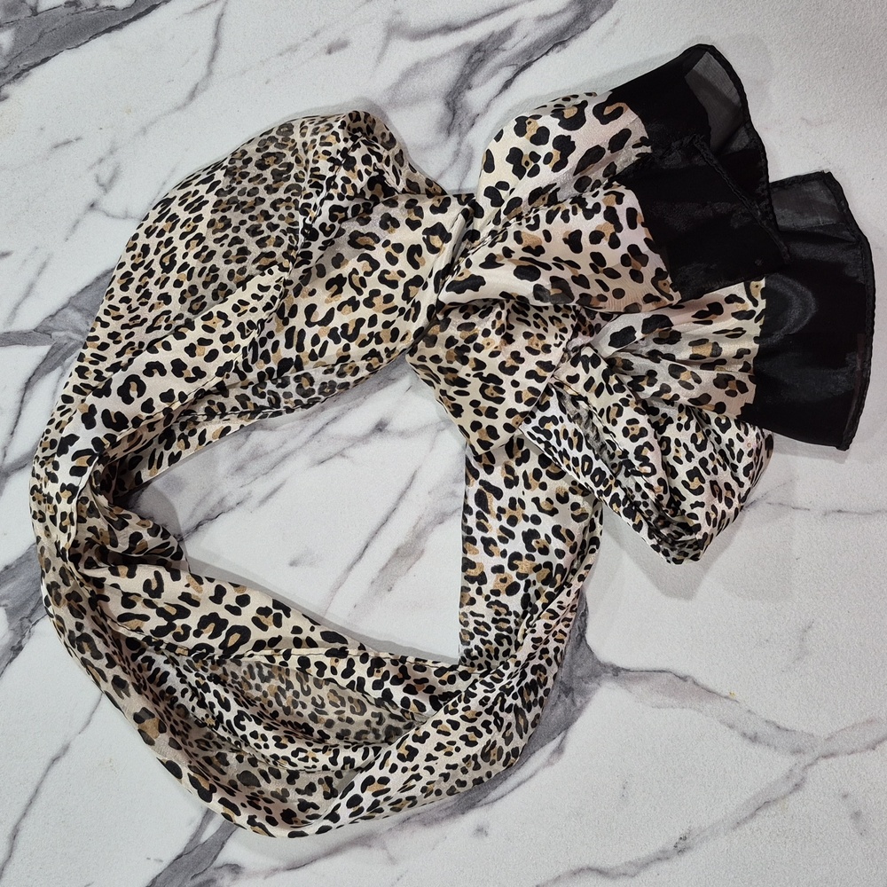 Cejon Leopard Print Scarf 10x60", Tan & Black Animal Print
